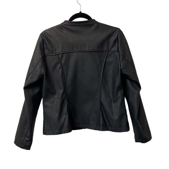 CHRISTOPHER & BANKS FAUX LEATHER JACKET LACE FULL ZIP SIZE M GOTH FEMININE BLACK - Picture 2 of 7